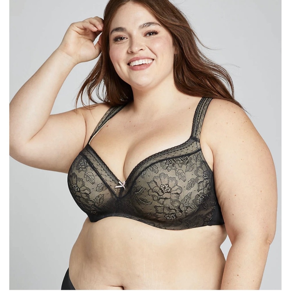 Cacique Modern Lace Lightly Lined Balconette Bra Black beige 40DD